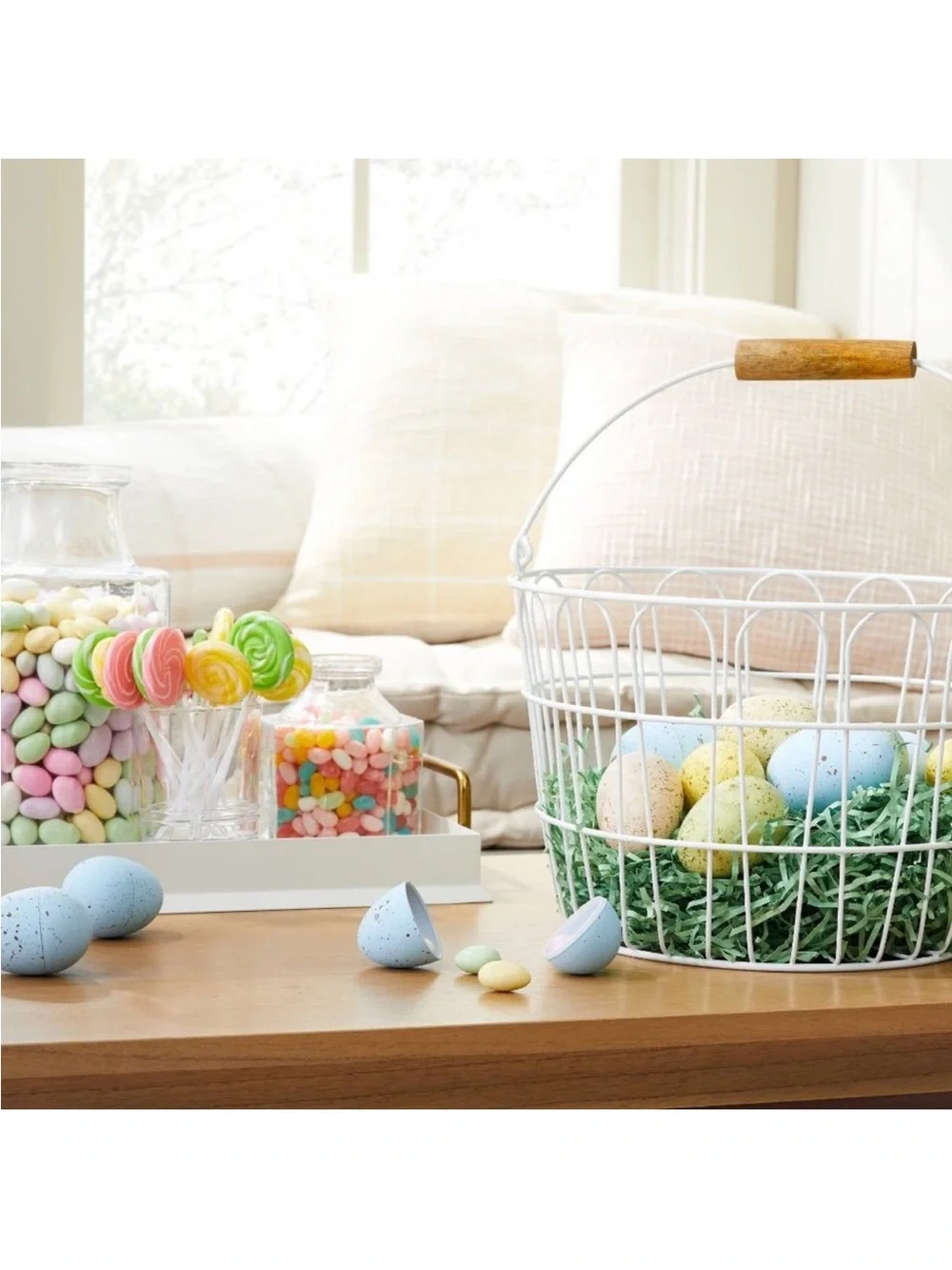 Hearth & Hand Magnolia White Wire Easter Basket Cream w/ Wooden Handle